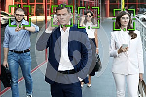 Facial recognition system identifying people photo