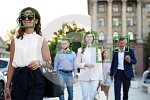 Facial recognition system identifying people on city street