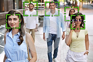 Facial recognition system identifying people on city street