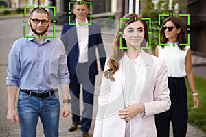 Facial recognition system identifying people on city street