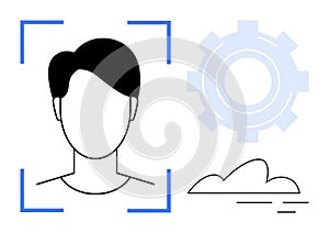Facial Recognition Technology Concept with Gear and Cloud Elements