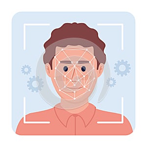 Facial recognition technology flat concept vector spot illustration
