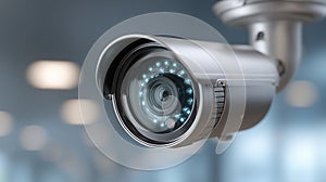 Facial recognition technology scan, detects people face for identification in crowded places. Security camera motion detection