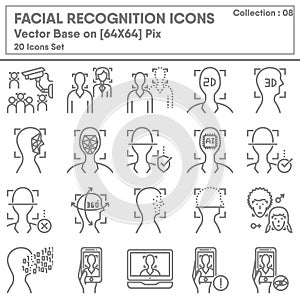 Facial Recognition and Technology Verification Icons Set, Icon Collection of Security Identify System. AI Detection and Human Face photo