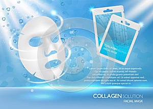 Facial sheet mask advertising vector realistic illustration
