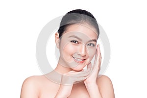 Facial treatment. Beautiful Young Asian Woman with Clean Fresh S