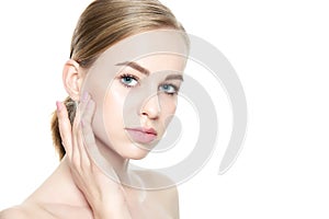 Facial treatment. Cosmetology, beauty and spa concept. Isolated on white background.