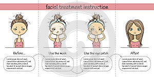 Facial treatment four steps instruction, girl