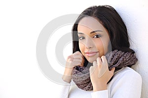 Facial of a woman smooth face in winter