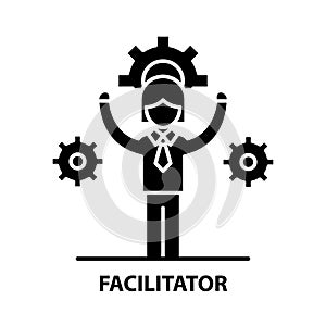 facilitator icon, black vector sign with editable strokes, concept illustration