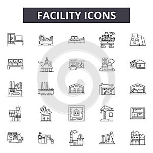 Facility line icons for web and mobile design. Editable stroke signs. Facility  outline concept illustrations