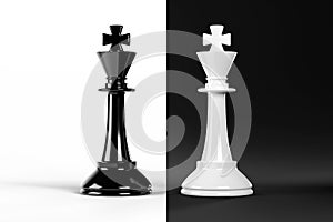 Facing chess kinks isolated on black and white background. 3d illustration