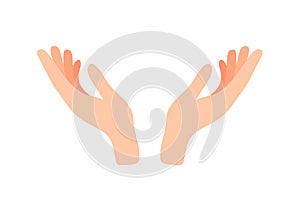 Facing up womans hands vector illustration isolated on white background. Support, peace, care hand gesture icon. Female