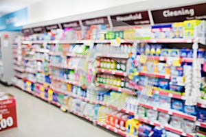 Facing view of cleaning shelf with products