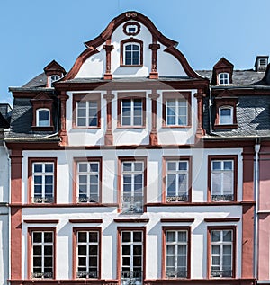 Facing view of a traditional building in the old town in Koblenz, Germany