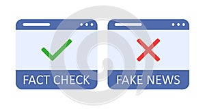 Fact check and fake news. Fact-checking, verify factual information, or invalid data. Vector stock illustration on white