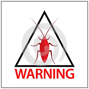 Cockroach warning sign, Vector Illustration on white background. Red Cockroach.