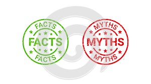 Fact Myth grunge retro stamps. Vector illustration