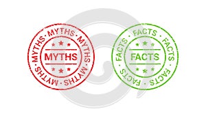 Fact Myth grunge round stamps. Vector illustration