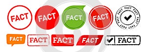 fact rectangle circle stamp and speech bubble label sticker sign true reality truth information