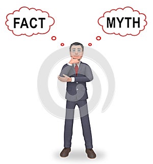 Fact Vs Myth Thinking Describes Truthful Reality Versus Deceit - 3d Illustration