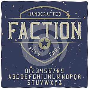 Faction blue label with typeface photo
