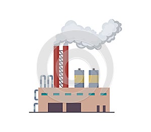 Factori or power plant flat design of vector illustration. Manufactory industrial building refinery factory or Nuclear