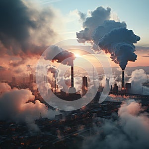 Factories emit smoke pollution and cause air pollution in the afternoon and evening