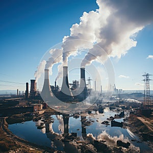 Factories emit smoke pollution and cause air pollution in the afternoon and evening