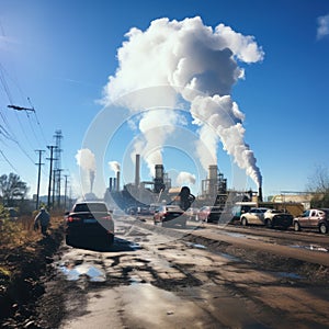 Factories emit smoke pollution and cause air pollution in the afternoon and evening