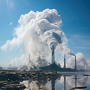 Factories emit smoke pollution and cause air pollution in the afternoon and evening