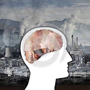 Factories and Pollution, around and inside human`s brain profile