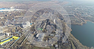 Factory aerial view, modern industrial building