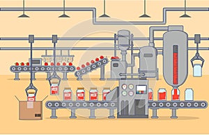 The factory automated conveyor shop on production of strawberry jam.