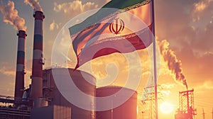 Factory background with Iranian flag: depicting Iran\'s nuclear initiative