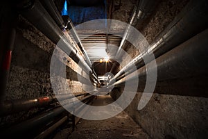 A factory building basement corridor