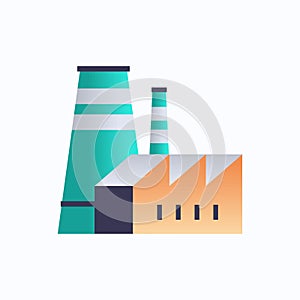 Factory building icon industrial plant with pipes and chimney power station environment and energy element oil industry