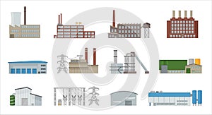 Factory building icon vector set in flat style