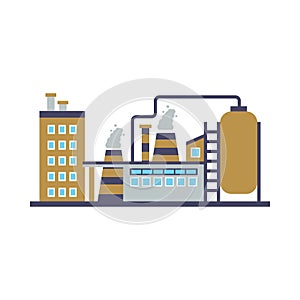 Factory building, power electricity, industry manufactory buildings flat icon isolated vector illustration