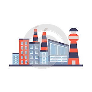 Factory building, power electricity, industry manufactory buildings flat icon isolated vector illustration