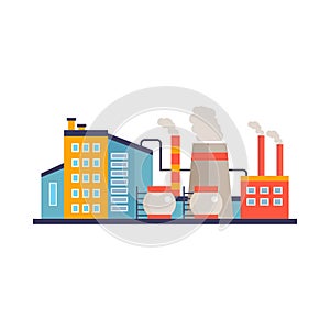 Factory building, power electricity, industry manufactory buildings flat icon isolated vector illustration