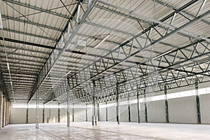 Factory building or warehouse building with concrete floor for industry background