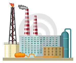 Factory cartoon industrial building. Chemical refinery manufacture