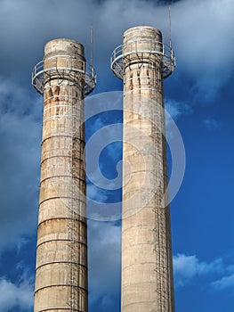 Factory chimneys.