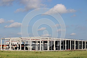 Factory construction site with workers industry