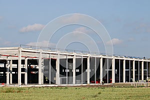Factory construction site with workers