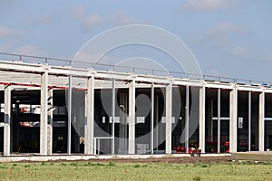 Factory construction site with workers industry zone
