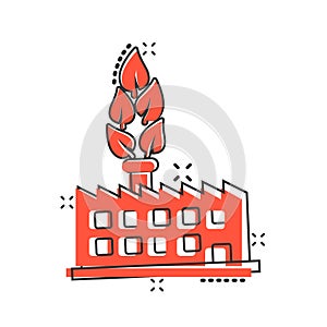 Factory ecology icon in comic style. Eco plant cartoon vector illustration on white isolated background. Nature industry splash