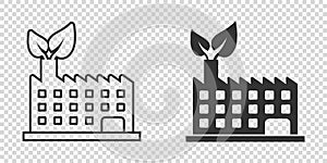 Factory ecology icon in flat style. Eco plant vector illustration on white isolated background. Nature industry business concept