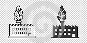 Factory ecology icon in flat style. Eco plant vector illustration on white isolated background. Nature industry business concept